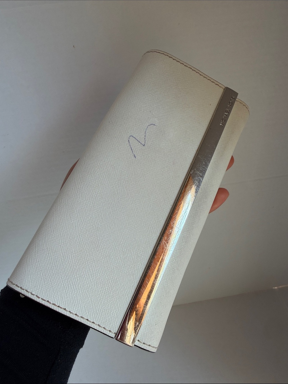Michael Kors White Saffiano Leather Wallet with Gold Tone Trim